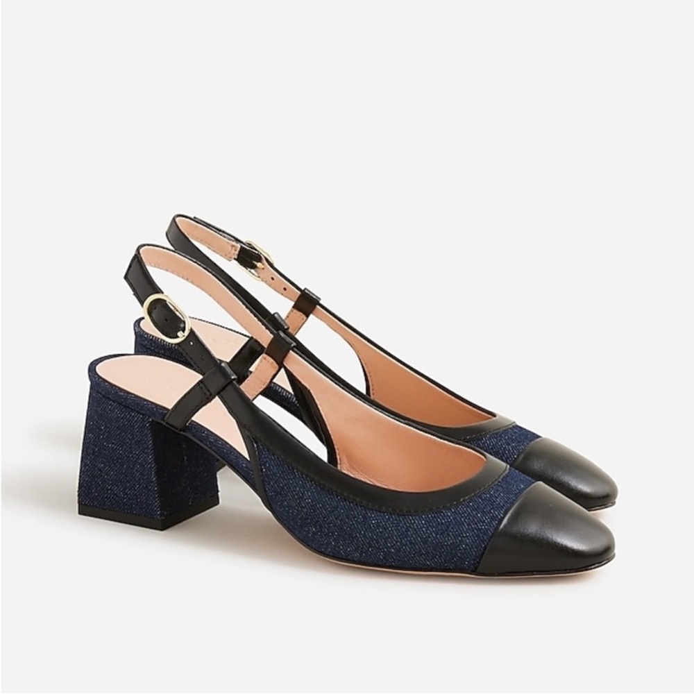 J. Crew Layne Cap Toe Heels in Washed Denim NWOT